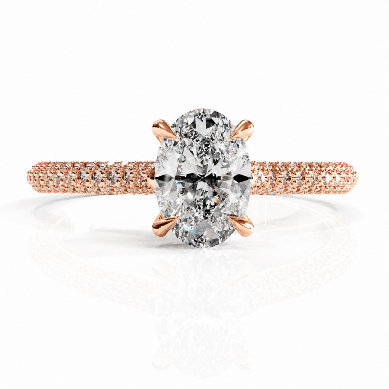 Oval Cut Moissanite Hidden Halo Pave Engagement Ring - Image 2