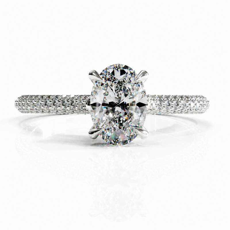 Oval Cut Moissanite Hidden Halo Pave Engagement Ring - Image 3