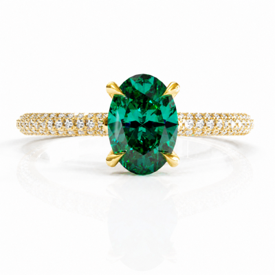 Oval Cut Lab Grown Emerald Hidden Halo Pave Engagement Ring