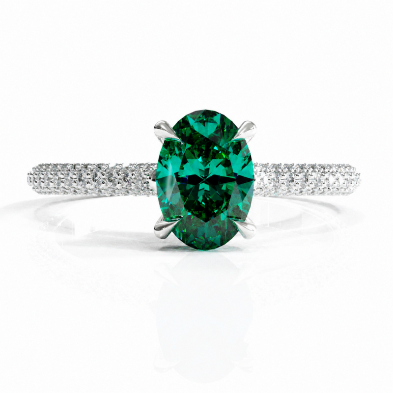 Oval Cut Lab Grown Emerald Hidden Halo Pave Engagement Ring - Image 3