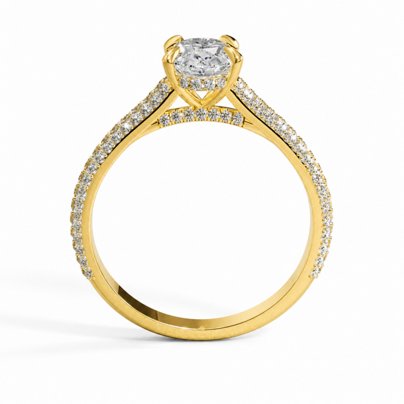 Oval Cut Moissanite Hidden Halo Pave Engagement Ring - Image 4
