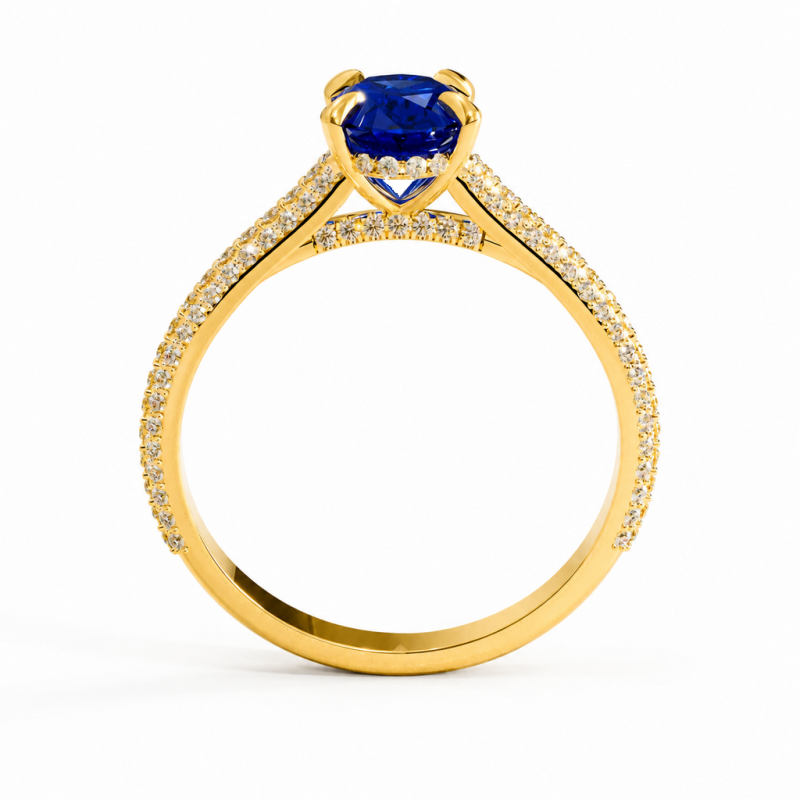 Oval Cut Lab Grown Sapphire Hidden Halo Pave Engagement Ring - Image 4