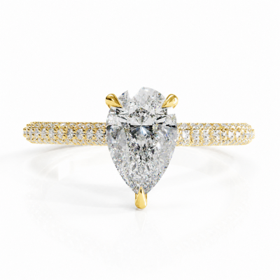 Pear Cut Moissanite Hidden Halo Pave Engagement Ring