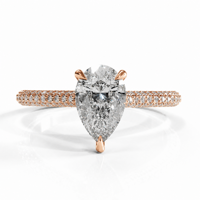 Pear Cut Moissanite Hidden Halo Pave Engagement Ring - Image 2