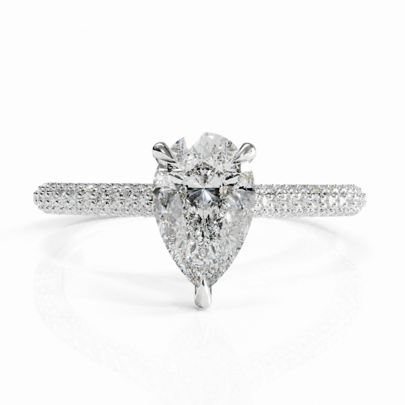 Pear Cut Moissanite Hidden Halo Pave Engagement Ring - Image 3