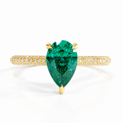 Pear Cut Lab Grown Emerald Hidden Halo Pave Engagement Ring