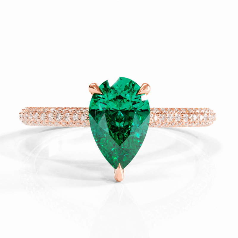 Pear Cut Lab Grown Emerald Hidden Halo Pave Engagement Ring - Image 2