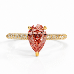 Pear Cut Lab Grown Morganite Hidden Halo Pave Engagement Ring