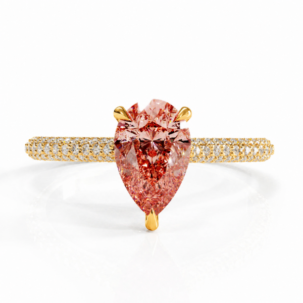 Pear Cut Lab Grown Morganite Hidden Halo Pave Engagement Ring