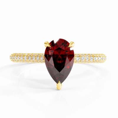 Pear Cut Lab Grown Ruby Hidden Halo Pave Engagement Ring