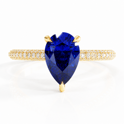 Pear Cut Lab Grown Sapphire Hidden Halo Pave Engagement Ring
