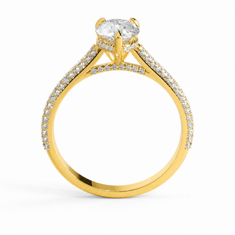 Pear Cut Moissanite Hidden Halo Pave Engagement Ring - Image 4