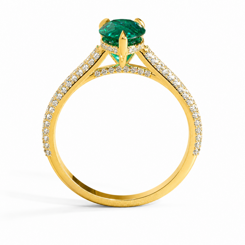 Pear Cut Lab Grown Emerald Hidden Halo Pave Engagement Ring - Image 4