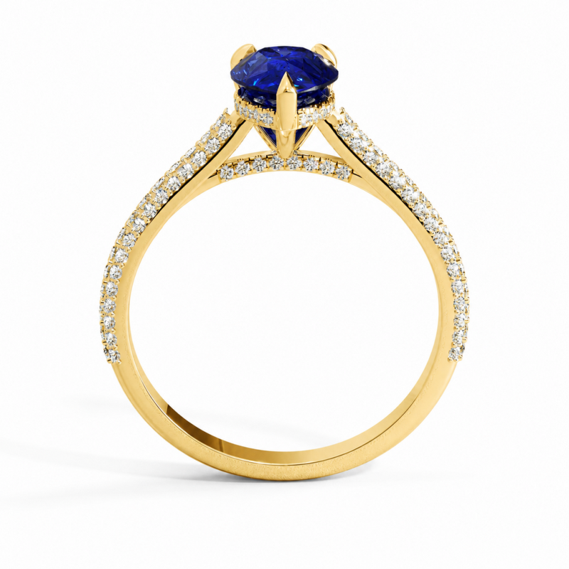 Pear Cut Lab Grown Sapphire Hidden Halo Pave Engagement Ring - Image 4