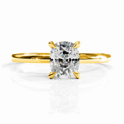 Elongated Cushion Cut Moissanite Hidden Halo Solitaire Engagement Ring
