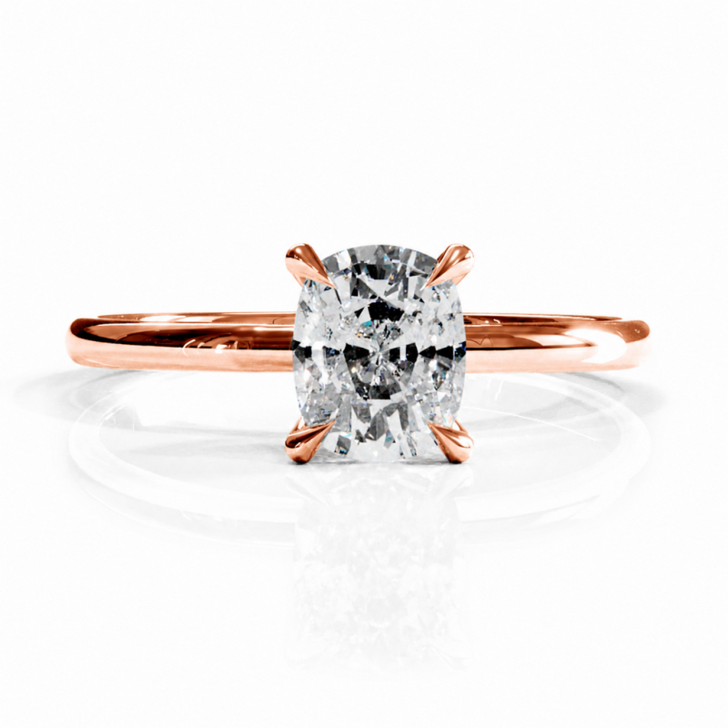 Elongated Cushion Cut Moissanite Hidden Halo Solitaire Engagement Ring - Image 2