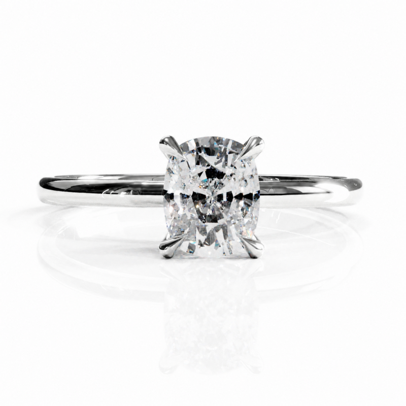 Elongated Cushion Cut Moissanite Hidden Halo Solitaire Engagement Ring - Image 3