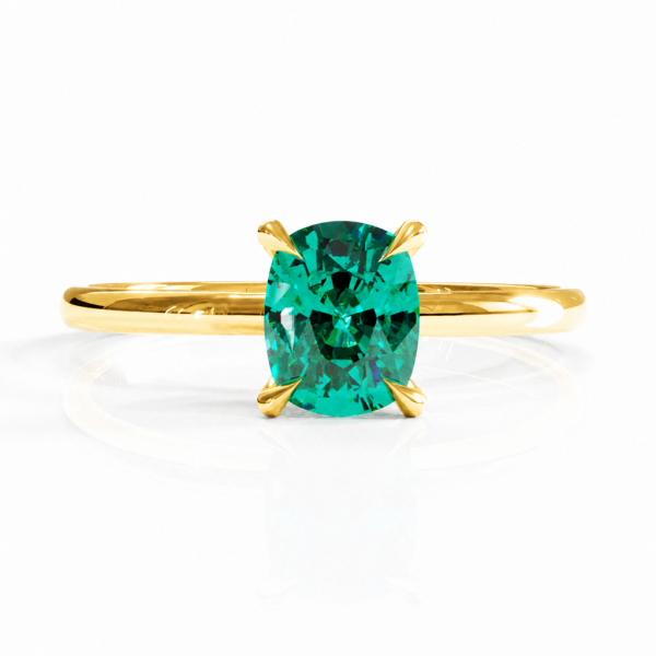 Elongated Cushion Cut Lab Grown Emerald Hidden Halo Solitaire Engagement Ring