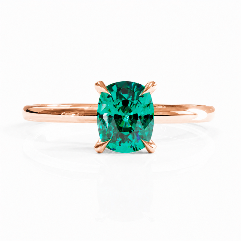 Elongated Cushion Cut Lab Grown Emerald Hidden Halo Solitaire Engagement Ring - Image 2