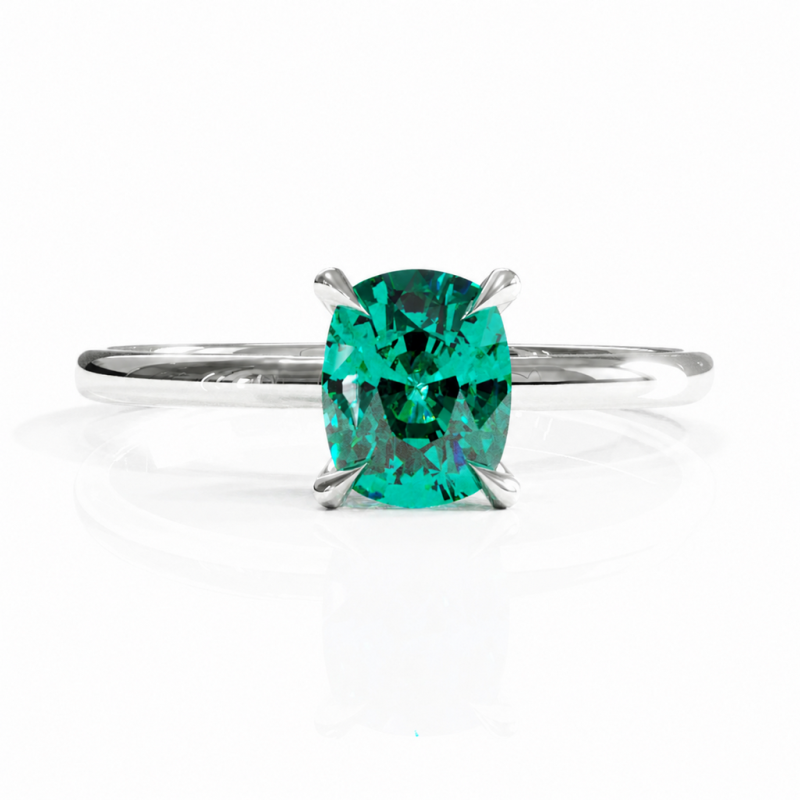 Elongated Cushion Cut Lab Grown Emerald Hidden Halo Solitaire Engagement Ring - Image 3