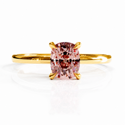 Elongated Cushion Cut Lab Grown Morganite Hidden Halo Solitaire Engagement Ring