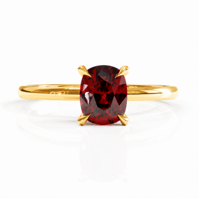 Elongated Cushion Cut Lab Grown Ruby Hidden Halo Solitaire Engagement Ring