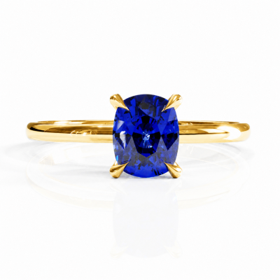 Elongated Cushion Cut Lab Grown Sapphire Hidden Halo Solitaire Engagement Ring