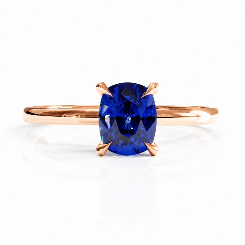 Elongated Cushion Cut Lab Grown Sapphire Hidden Halo Solitaire Engagement Ring - Image 2