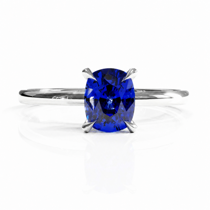 Elongated Cushion Cut Lab Grown Sapphire Hidden Halo Solitaire Engagement Ring - Image 3