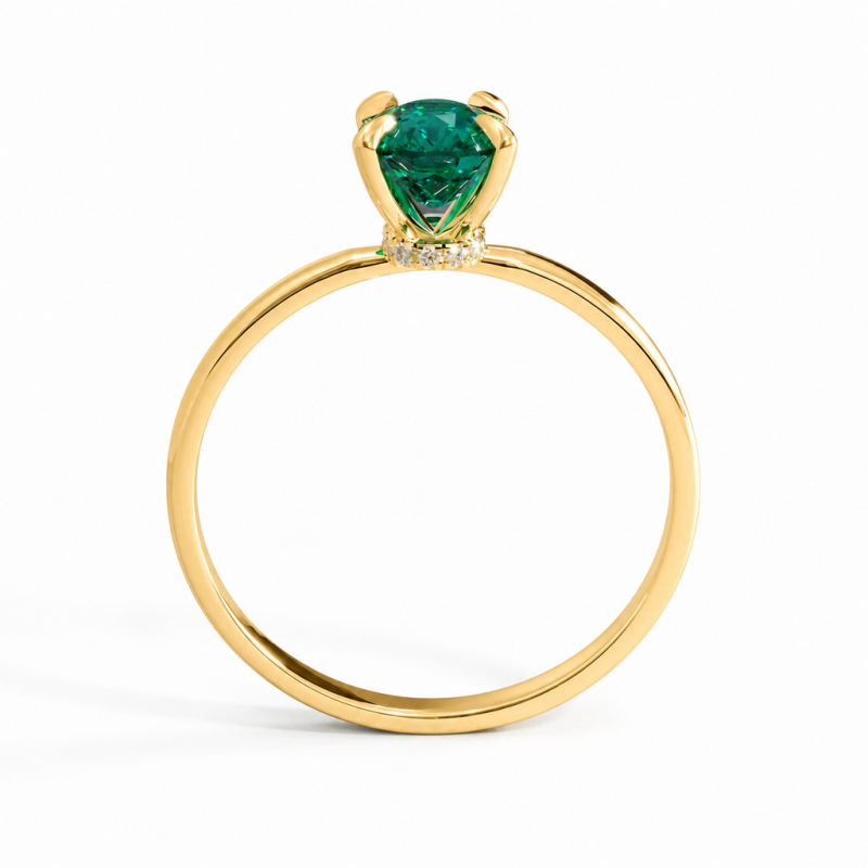 Elongated Cushion Cut Lab Grown Emerald Hidden Halo Solitaire Engagement Ring - Image 4