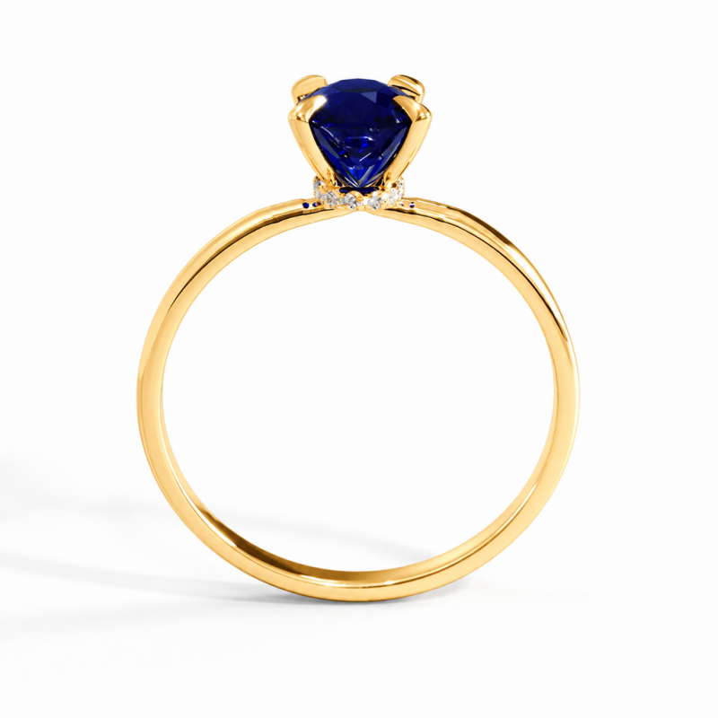 Elongated Cushion Cut Lab Grown Sapphire Hidden Halo Solitaire Engagement Ring - Image 4