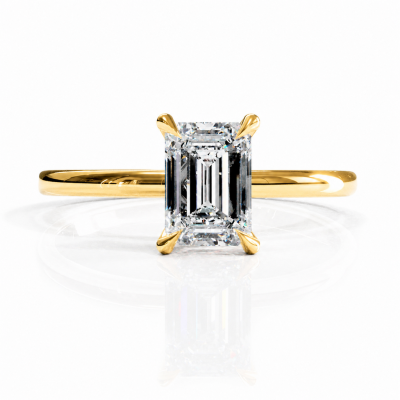 Emerald Cut Moissanite Hidden Halo Solitaire Engagement Ring