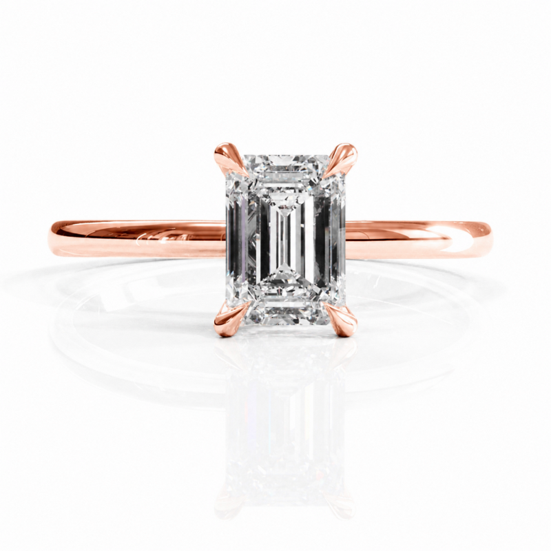 Emerald Cut Moissanite Hidden Halo Solitaire Engagement Ring - Image 2