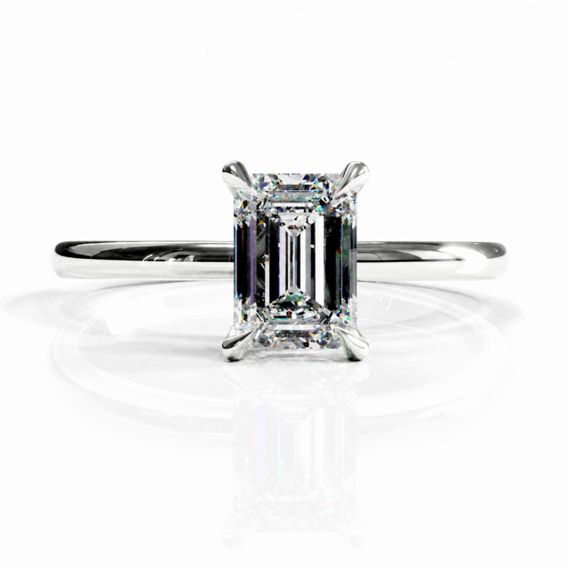 Emerald Cut Moissanite Hidden Halo Solitaire Engagement Ring - Image 3