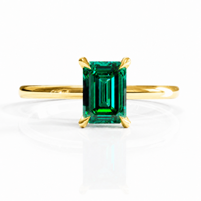 Emerald Cut Lab Grown Emerald Hidden Halo Solitaire Engagement Ring