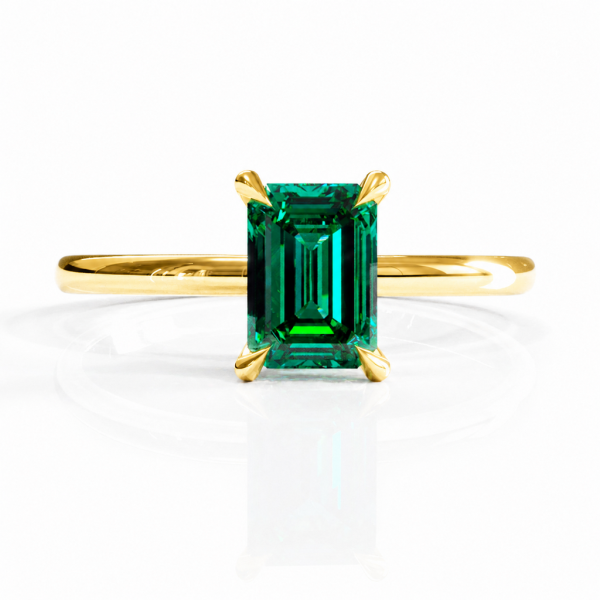 Emerald Cut Lab Grown Emerald Hidden Halo Solitaire Engagement Ring
