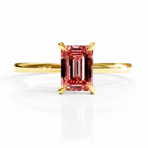 Emerald Cut Lab Grown Morganite Hidden Halo Solitaire Engagement Ring