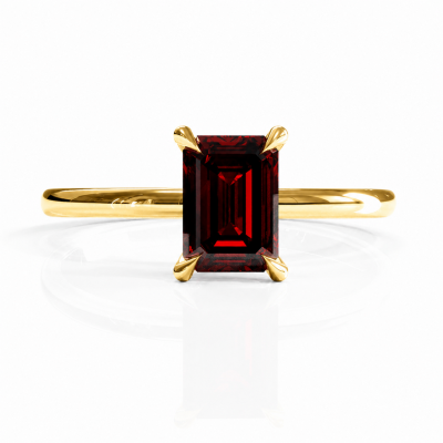 Emerald Cut Lab Grown Ruby Hidden Halo Solitaire Engagement Ring