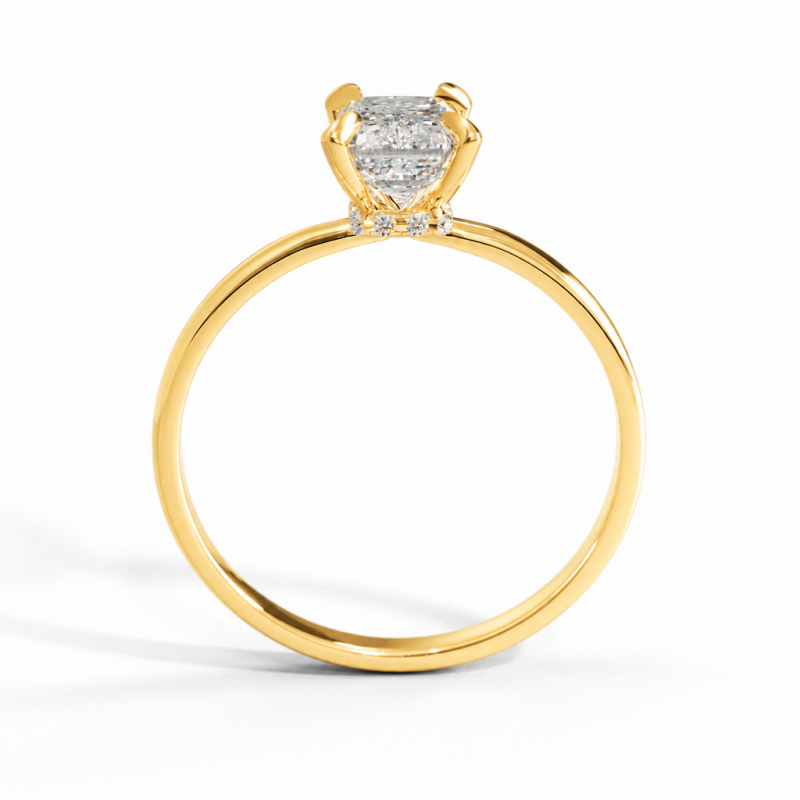 Emerald Cut Moissanite Hidden Halo Solitaire Engagement Ring - Image 4