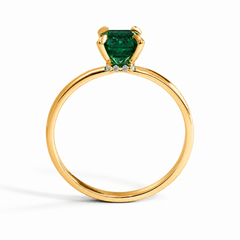 Emerald Cut Lab Grown Emerald Hidden Halo Solitaire Engagement Ring - Image 4