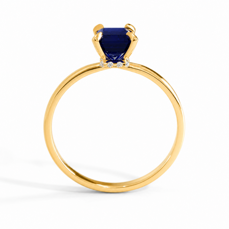 Emerald Cut Lab Grown Sapphire Hidden Halo Solitaire Engagement Ring - Image 4