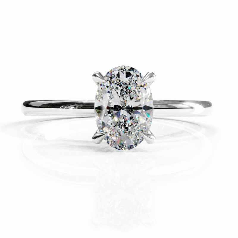 Oval Cut Moissanite Hidden Halo Solitaire Engagement Ring - Image 3
