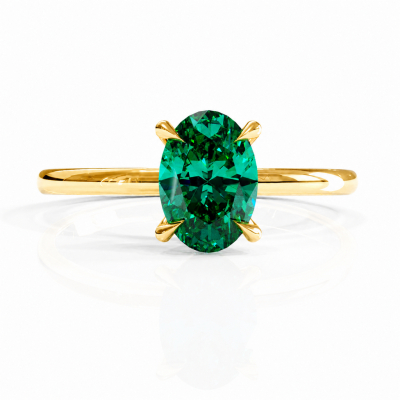 Oval Cut Lab Grown Emerald Hidden Halo Solitaire Engagement Ring