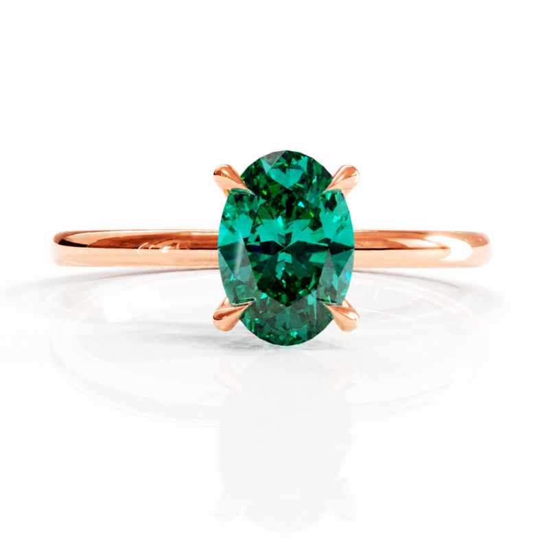 Oval Cut Lab Grown Emerald Hidden Halo Solitaire Engagement Ring - Image 2