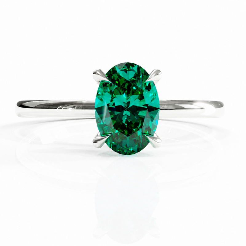 Oval Cut Lab Grown Emerald Hidden Halo Solitaire Engagement Ring - Image 3