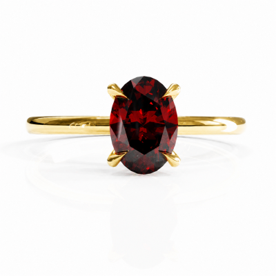 Oval Cut Lab Grown Ruby Hidden Halo Solitaire Engagement Ring