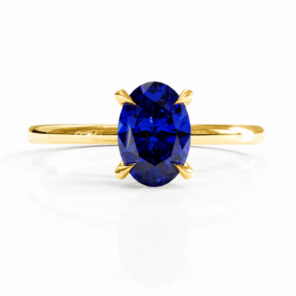 Oval Cut Lab Grown Sapphire Hidden Halo Solitaire Engagement Ring