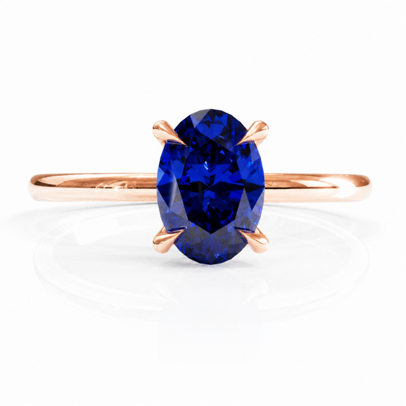 Oval Cut Lab Grown Sapphire Hidden Halo Solitaire Engagement Ring - Image 2