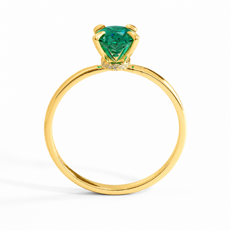 Oval Cut Lab Grown Emerald Hidden Halo Solitaire Engagement Ring - Image 4