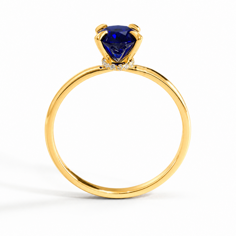 Oval Cut Lab Grown Sapphire Hidden Halo Solitaire Engagement Ring - Image 4